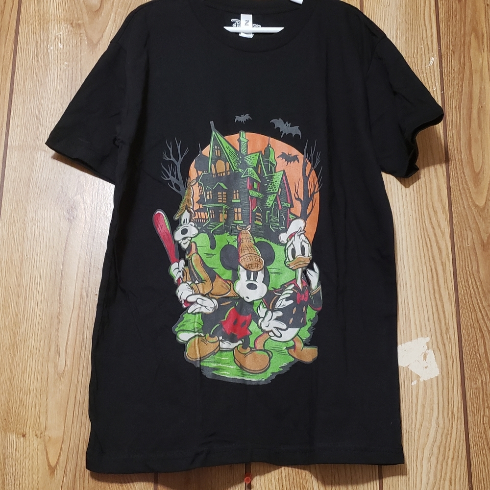 Disney T- Shirt Adult Sm Black Haunted House Mickey, Goofy, Donald